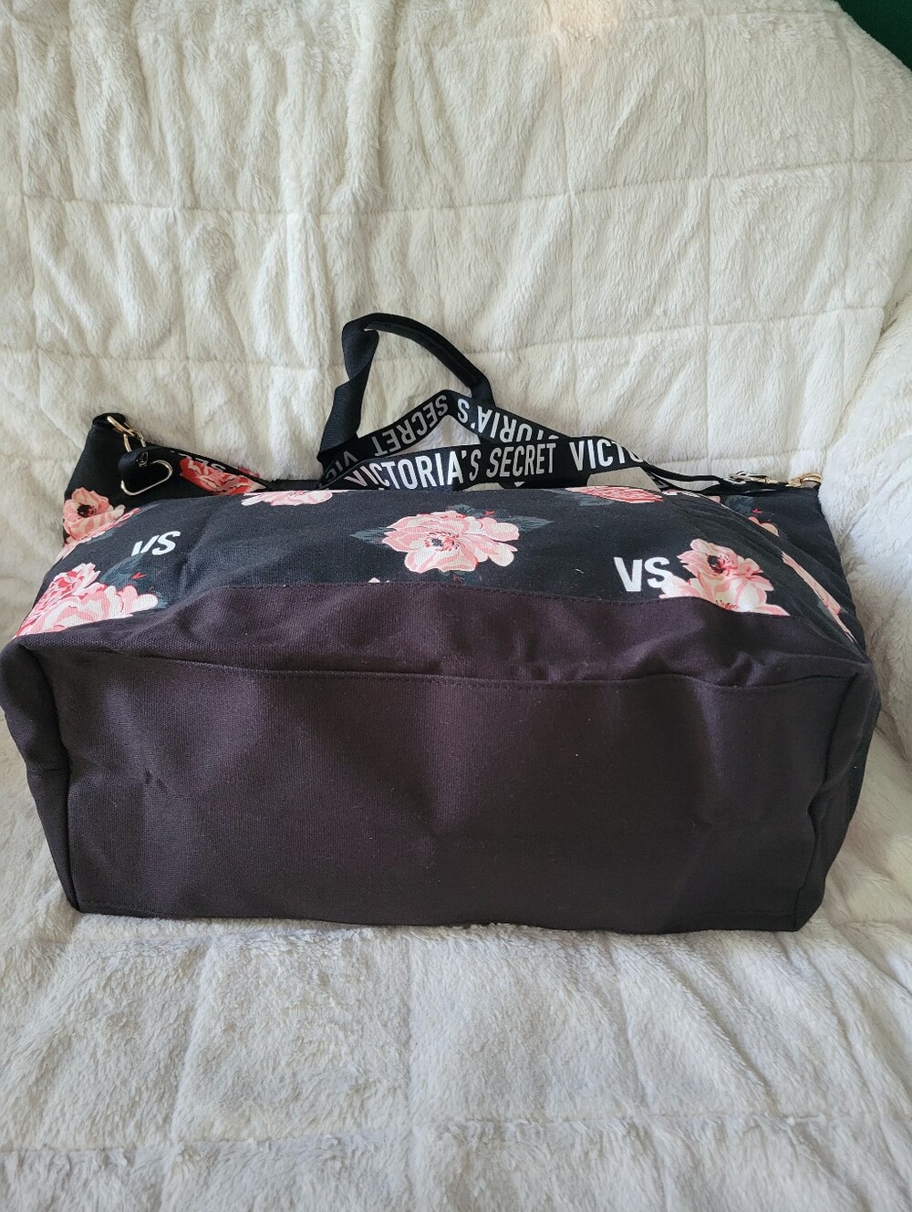 Victoria's Secret Black Tote with Pink Floral Print - Picture 6 of 10